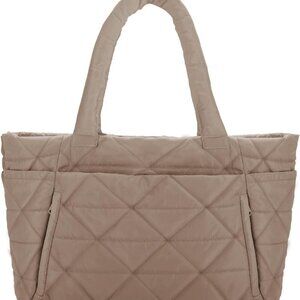 Quilted Puffer Tote Bag for Women Lightweight Travel Hobo Purse Gray
